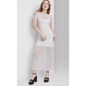 Wild Fable Women's Short Sleeve Maxi Dress, White Lace, Size S NWT